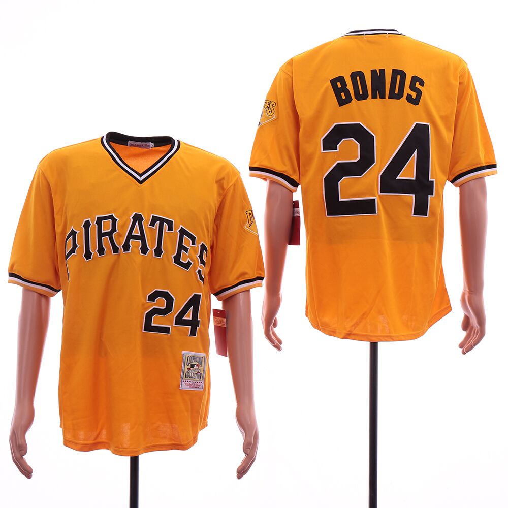 Men Pittsburgh Pirates #24 Bonds Yellow MLB Jerseys->pittsburgh pirates->MLB Jersey